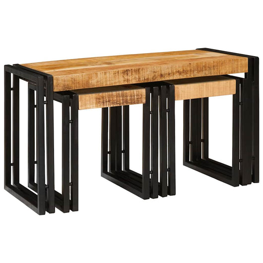 Tavolo Nesting 3 pcs Legno di mango grezzo solido e un metallo 4104730