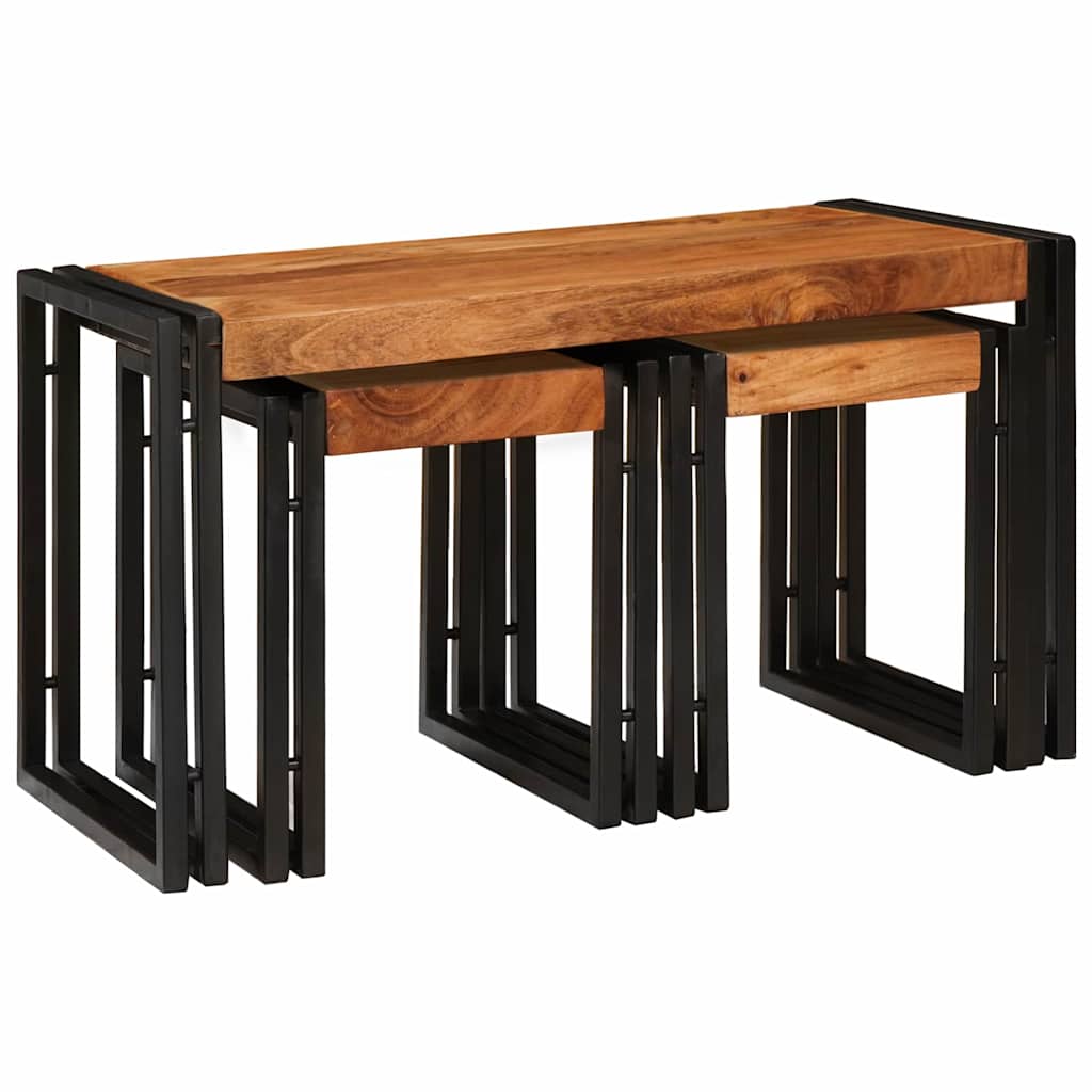 vidaXL Tavoli da Fine 3 pcs Marrone e nero Legno massello di acacia