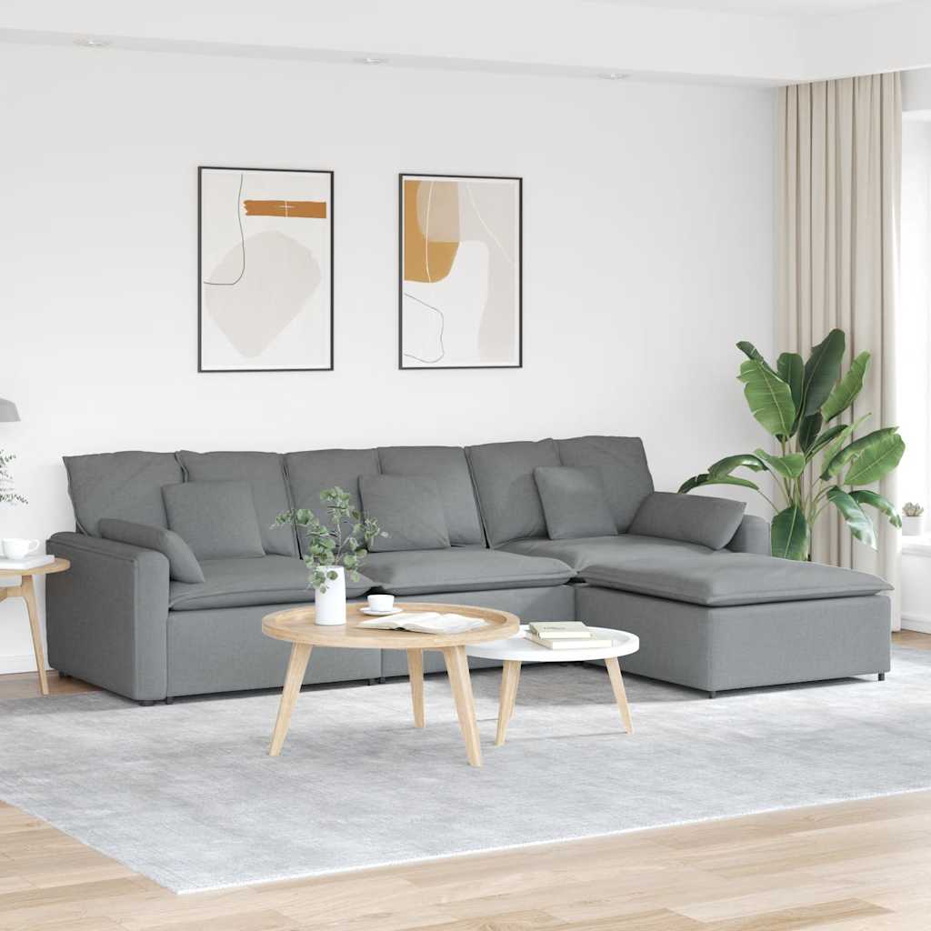 vidaXL Divano Modulare con Poggiapiedi e Cuscini Grigio Chiaro