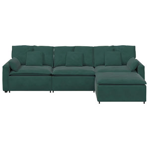 Divano Modulare con Poggiapiedi e Cuscini Verde Scuro