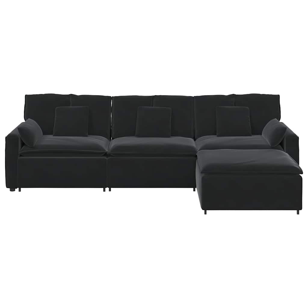 vidaXL Divano Modulare con Poggiapiedi e Cuscini Nero