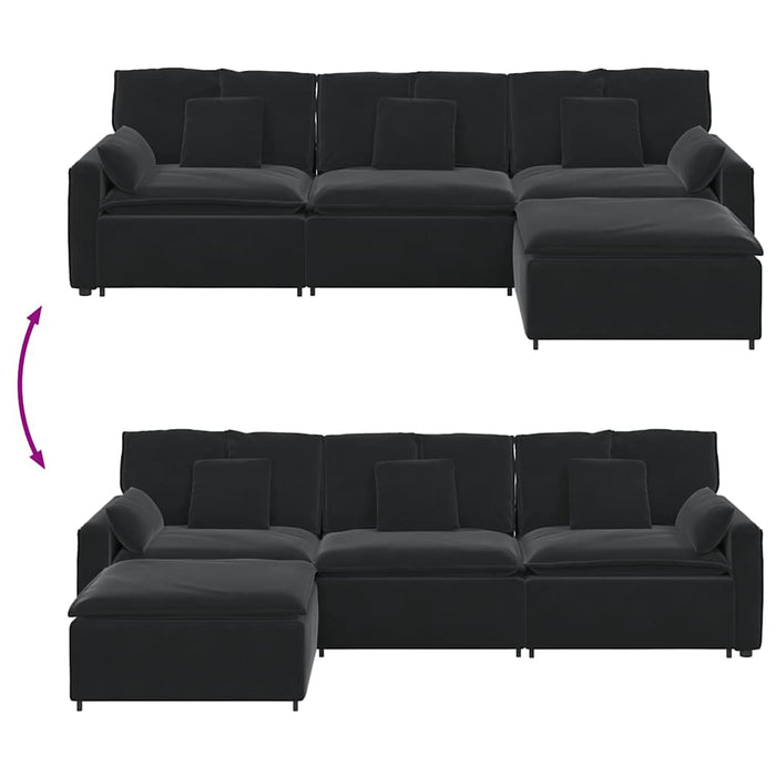 vidaXL Divano Modulare con Poggiapiedi e Cuscini Nero