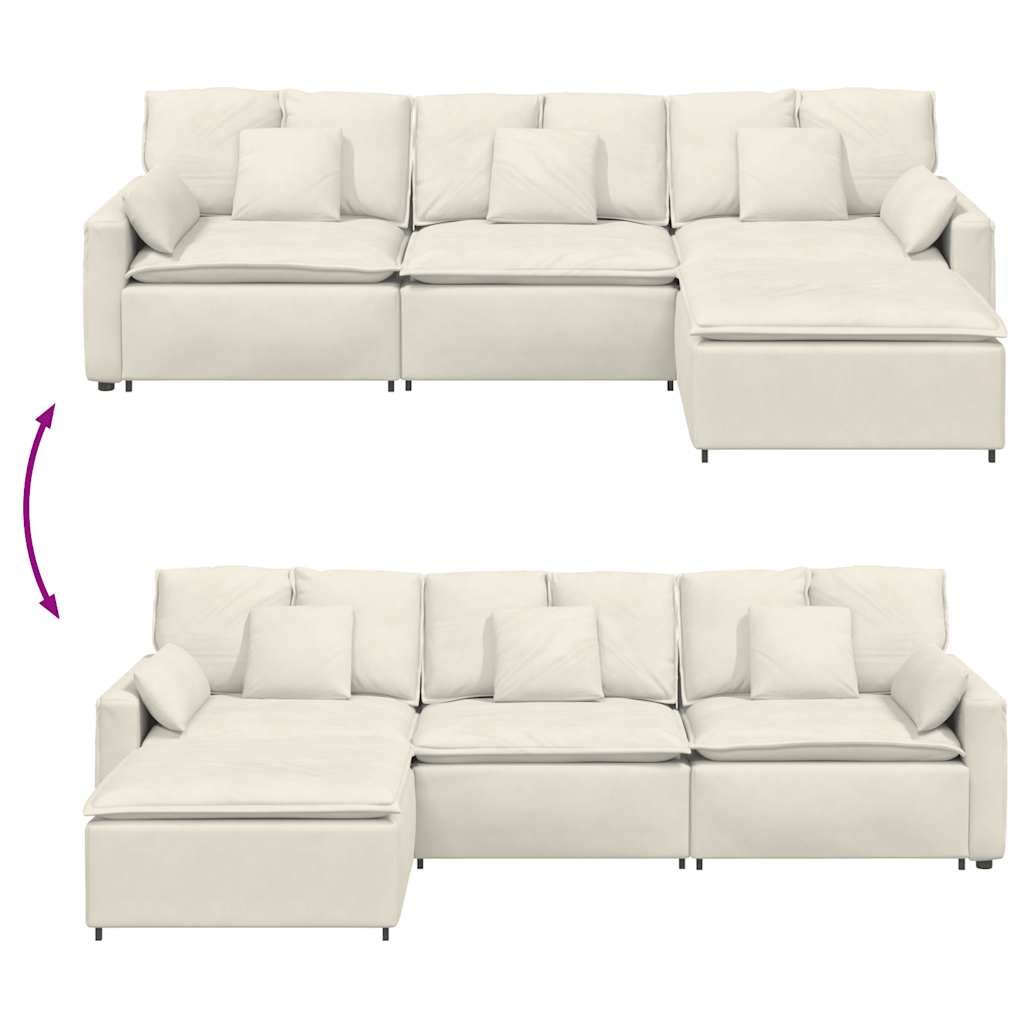 vidaXL Divano Modulare con Poggiapiedi e Cuscini Crema