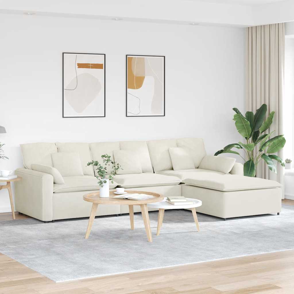 vidaXL Divano Modulare con Poggiapiedi e Cuscini Crema