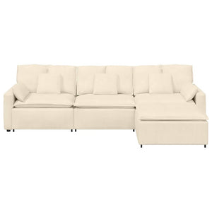 Divano Modulare con Poggiapiedi e Cuscini Crema