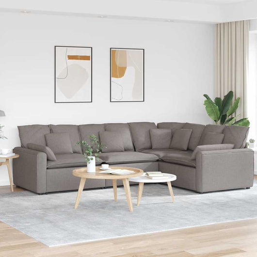 Divano Modulare con Cuscini in Tessuto Tortora 3321152