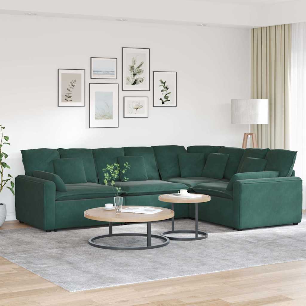 Divano Modulare con Cuscini in Velluto Verde Scuro 3321161