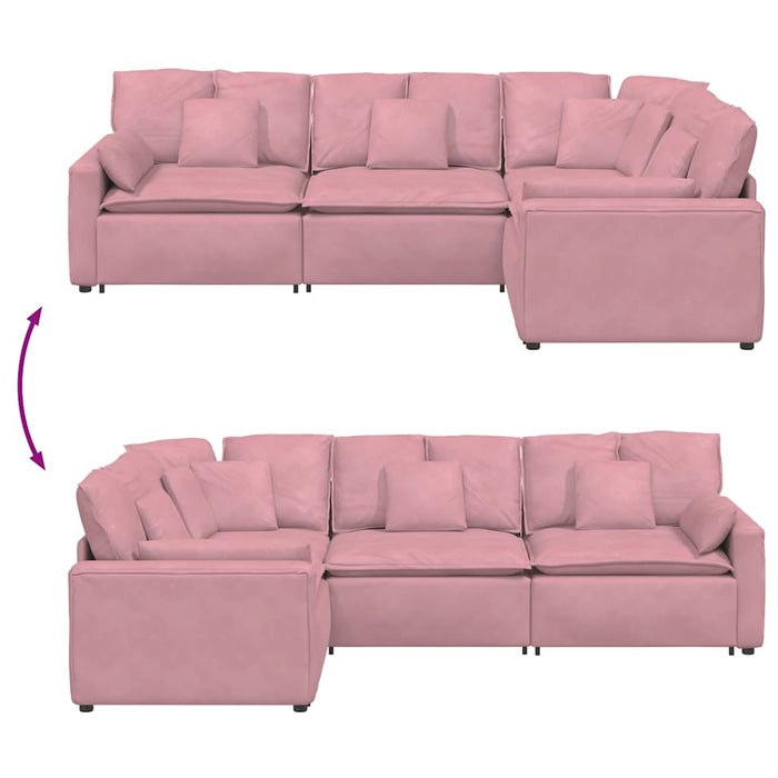 Divano Modulare con Cuscini in Velluto Rosa 3321162