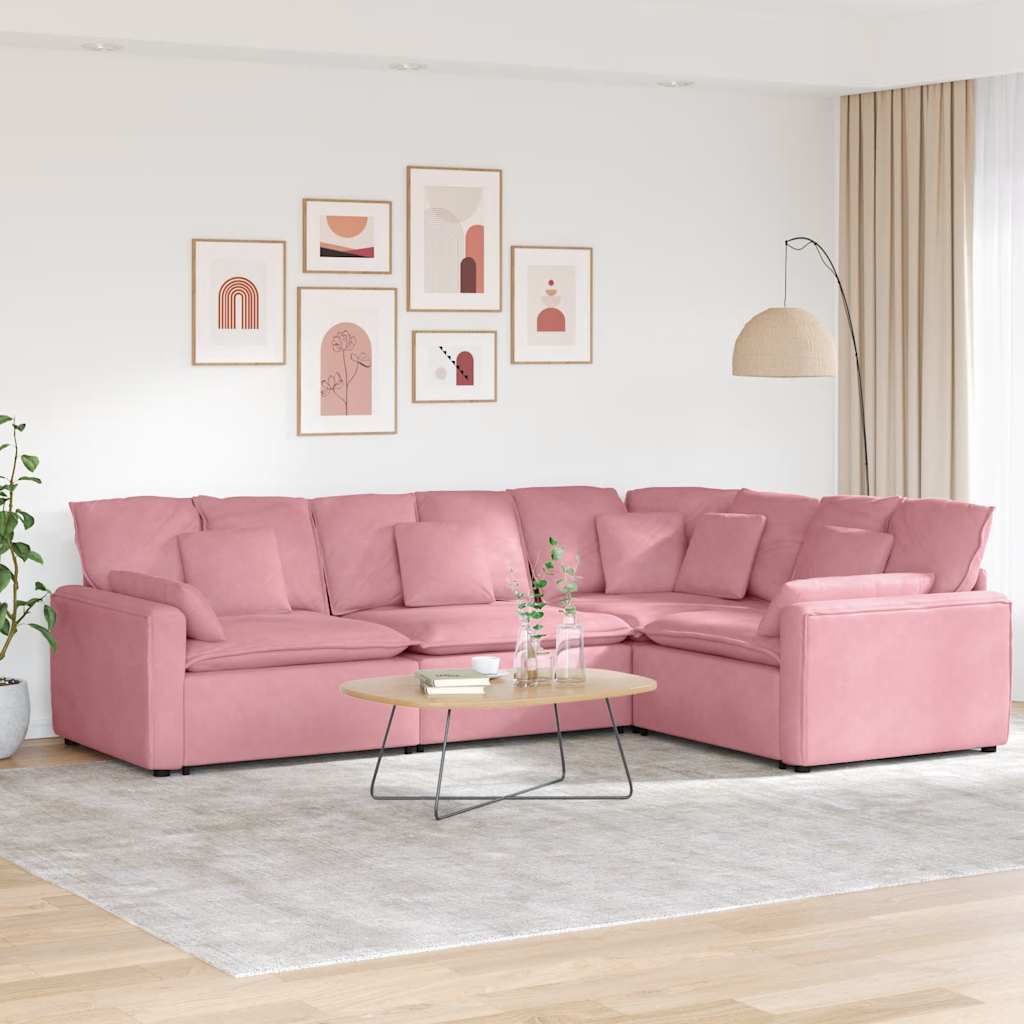 Divano Modulare con Cuscini in Velluto Rosa 3321162