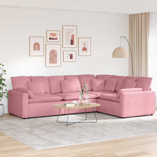 Divano Modulare con Cuscini in Velluto Rosa 3321162