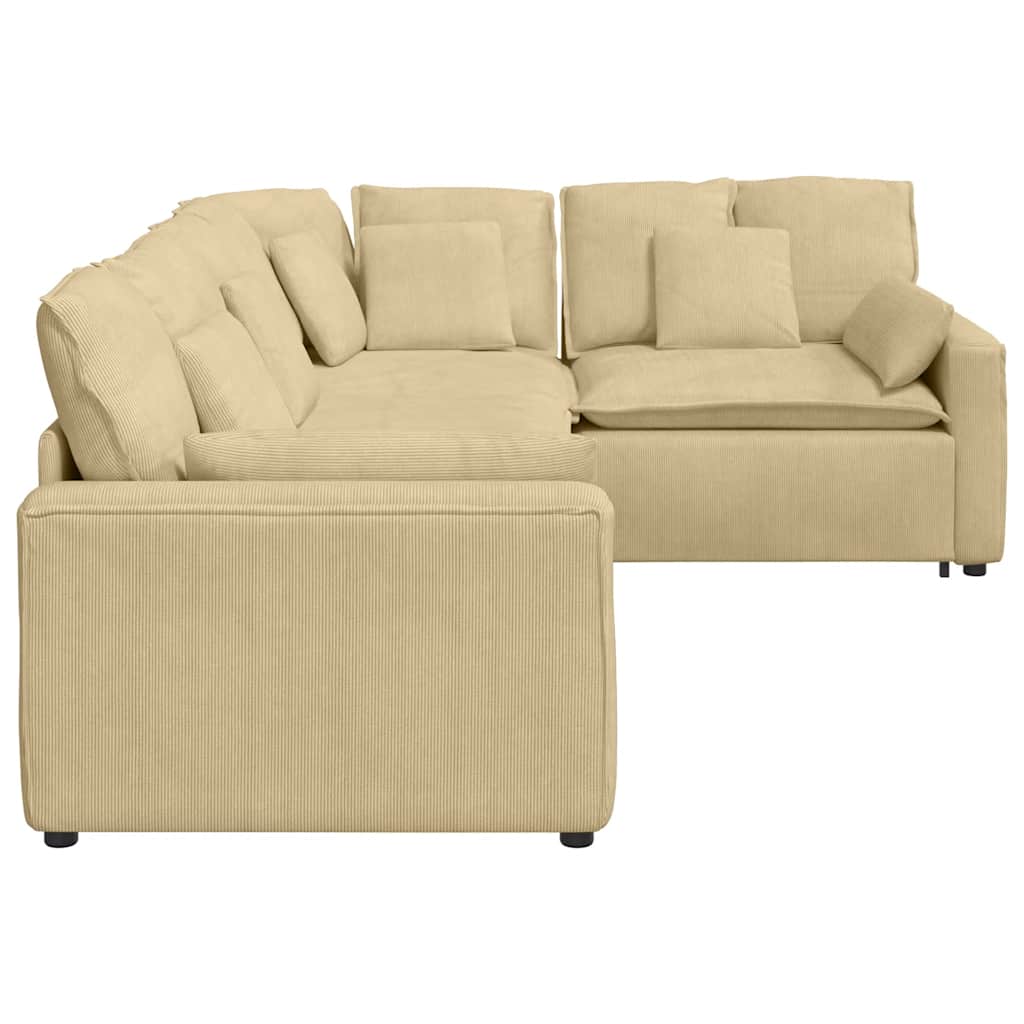 Divano Modulare con Cuscini Tessuto a Coste Verde Chiaro Grigio 3321171