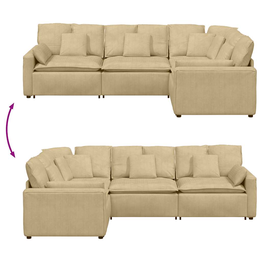 Divano Modulare con Cuscini Tessuto a Coste Verde Chiaro Grigio 3321171