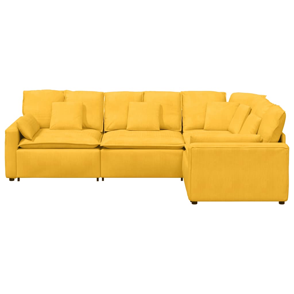 Divano Modulare con Cuscini in Tessuto a Coste Giallo Chiaro 3321173