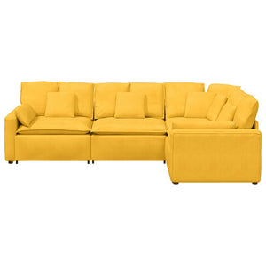Divano Modulare con Cuscini in Tessuto a Coste Giallo Chiaro 3321173
