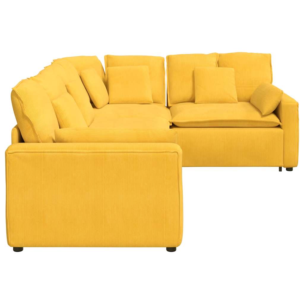 Divano Modulare con Cuscini in Tessuto a Coste Giallo Chiaro 3321173