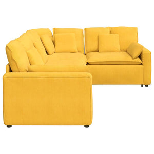 Divano Modulare con Cuscini in Tessuto a Coste Giallo Chiaro 3321173