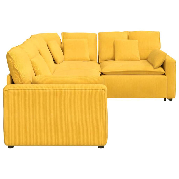 Divano Modulare con Cuscini in Tessuto a Coste Giallo Chiaro 3321173