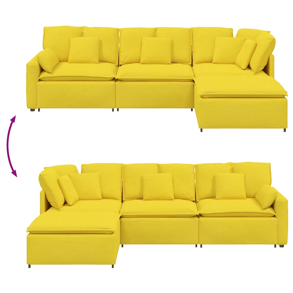vidaXL Divano Modulare con Poggiapiedi e Cuscini Tessuto Giallo Chiaro