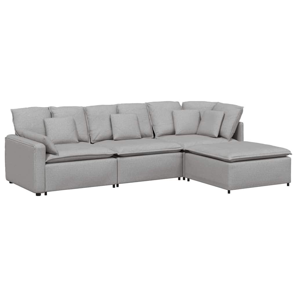 vidaXL Divano Modulare con Poggiapiedi e Cuscini Tessuto Grigio Nuvola