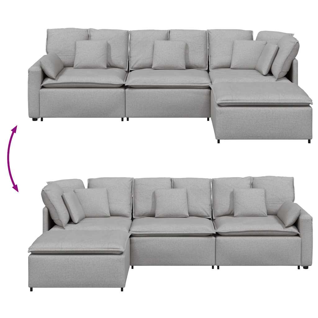 vidaXL Divano Modulare con Poggiapiedi e Cuscini Tessuto Grigio Nuvola