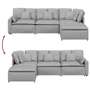 vidaXL Divano Modulare con Poggiapiedi e Cuscini Tessuto Grigio Nuvola