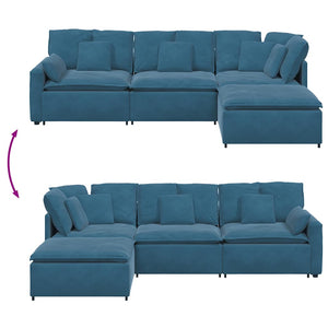 Divano Modulare con Poggiapiedi e Cuscini in Velluto Blu 3321188