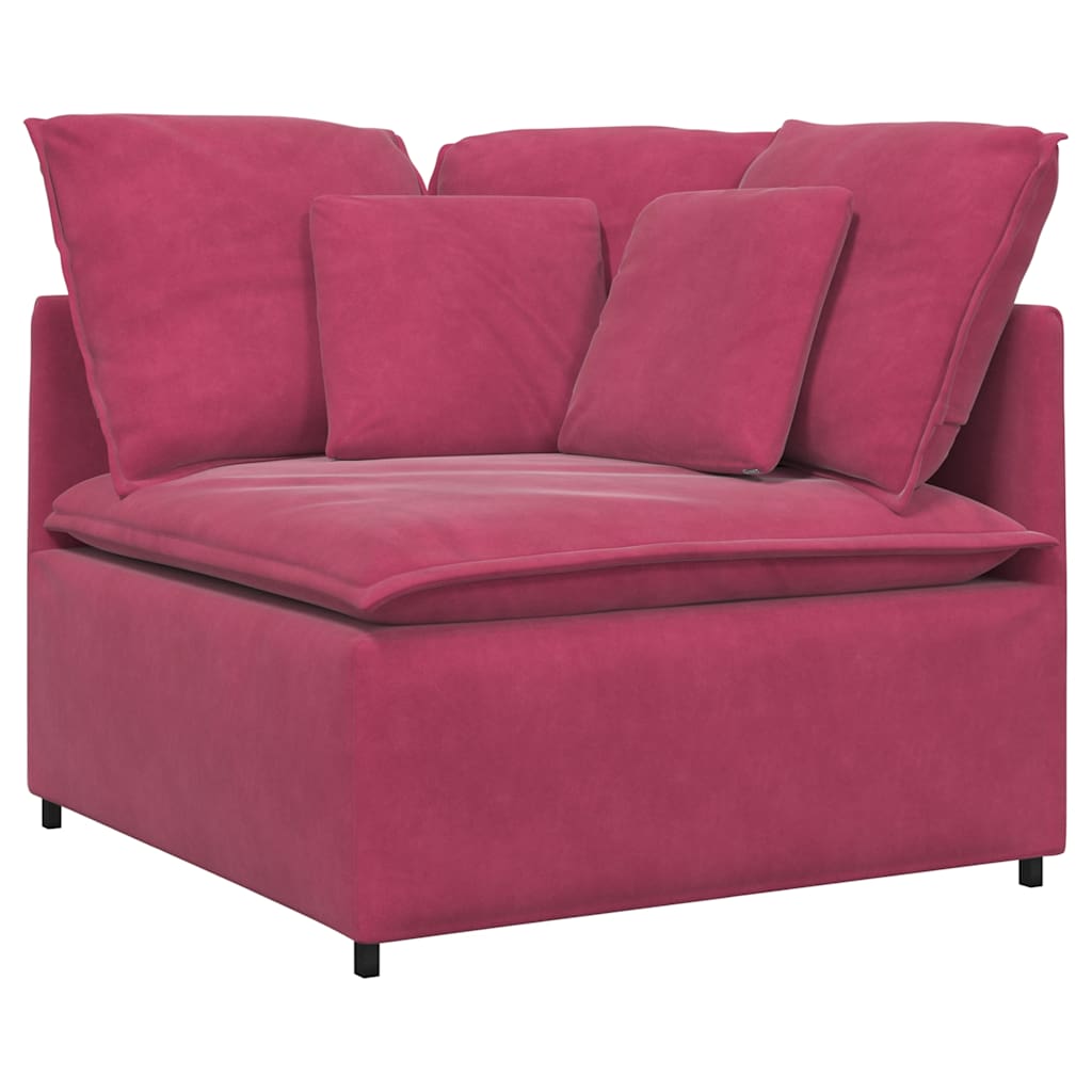 vidaXL Divano Modulare con Poggiapiedi e Cuscini in Velluto Rosso Vino