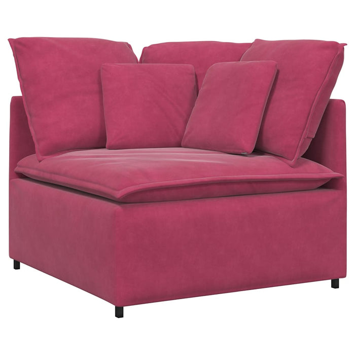 vidaXL Divano Modulare con Poggiapiedi e Cuscini in Velluto Rosso Vino