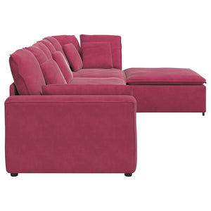 vidaXL Divano Modulare con Poggiapiedi e Cuscini in Velluto Rosso Vino