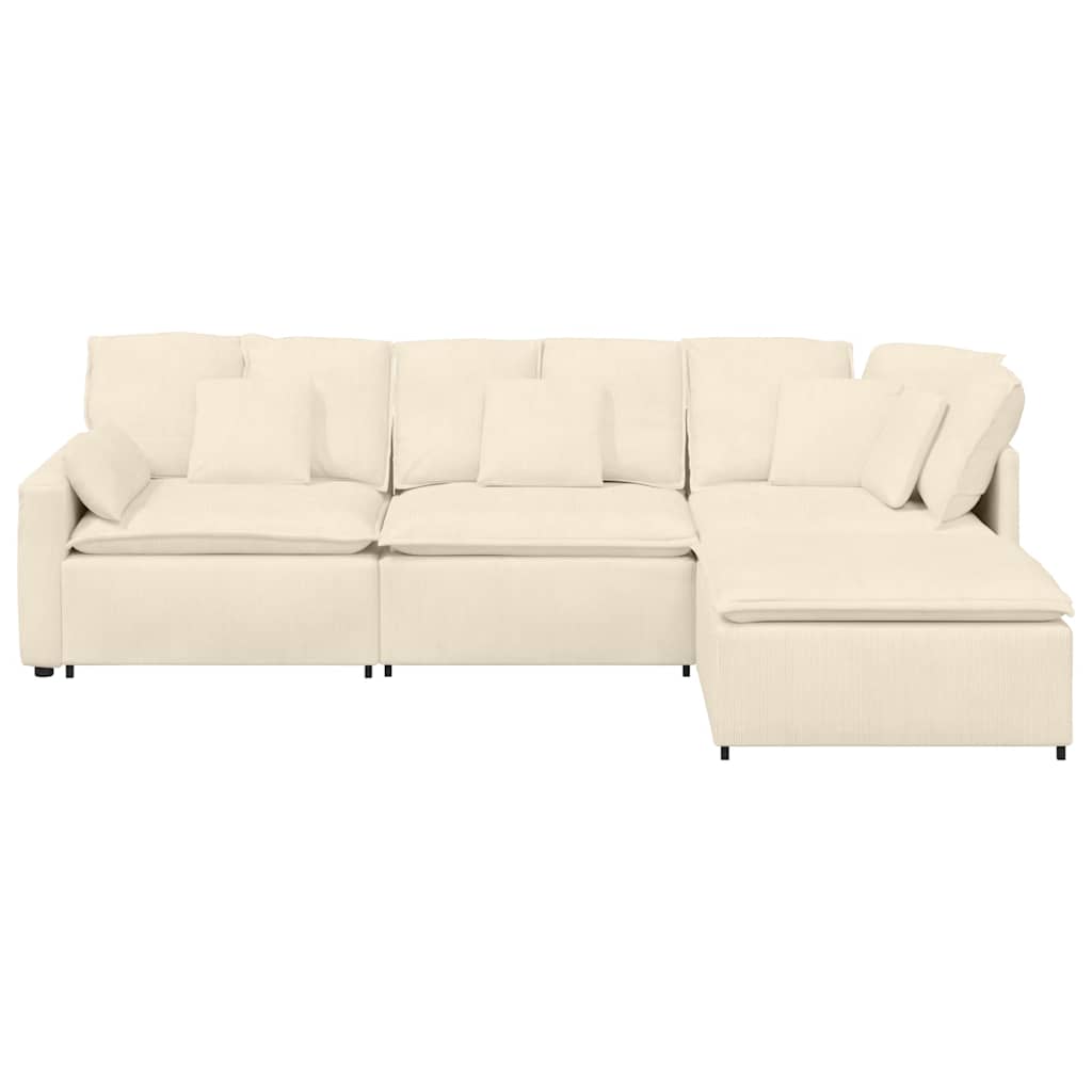 vidaXL Divano Modulare con Poggiapiedi e Cuscini Tessuto a Coste Crema