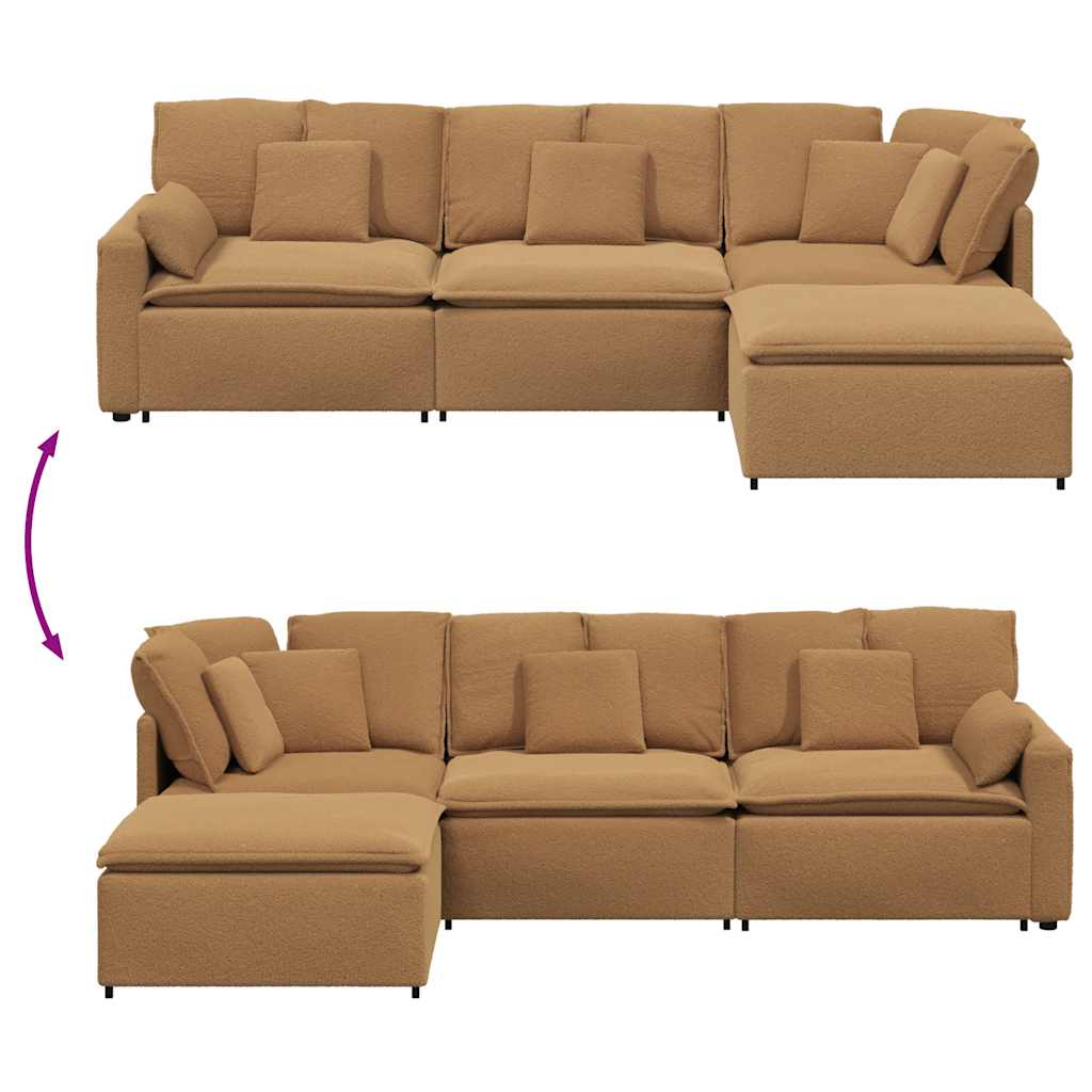 Divano Modulare con Poggiapiedi e Cuscini Beige