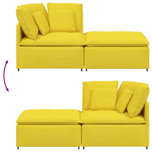 Divano Modulare con Poggiapiedi e Cuscini Tessuto Giallo Chiaro 3321215