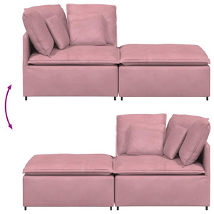 vidaXL Divano Modulare con Poggiapiedi e Cuscini in Velluto Rosa
