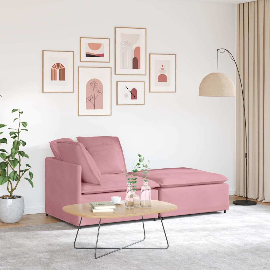 vidaXL Divano Modulare con Poggiapiedi e Cuscini in Velluto Rosa