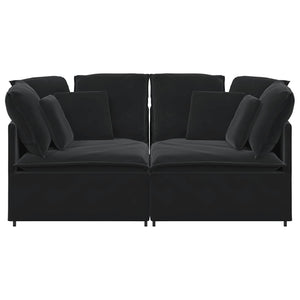 Divano Modulare con Cuscini in Velluto Nero 3321254
