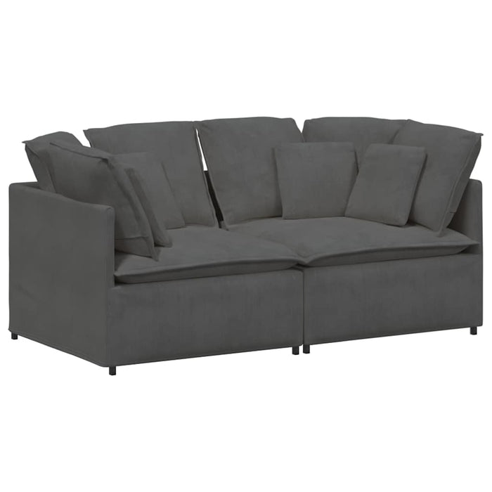 Divano Modulare con Cuscini-Sofa Modulare-Divanetto in Tessuto a Coste Grigio Scuro