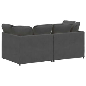 Divano Modulare con Cuscini-Sofa Modulare-Divanetto in Tessuto a Coste Grigio Scuro