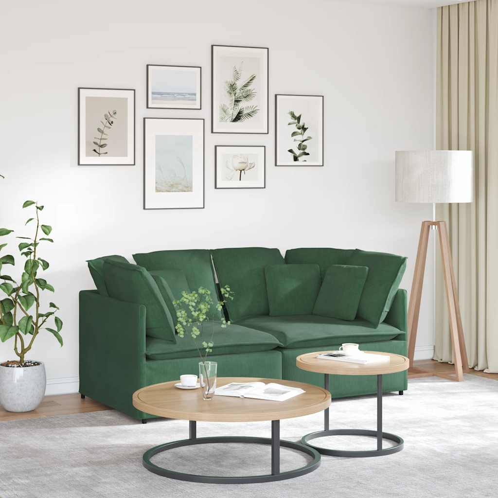 vidaXL Divano Modulare con Cuscini in Tessuto a Coste Verde Scuro