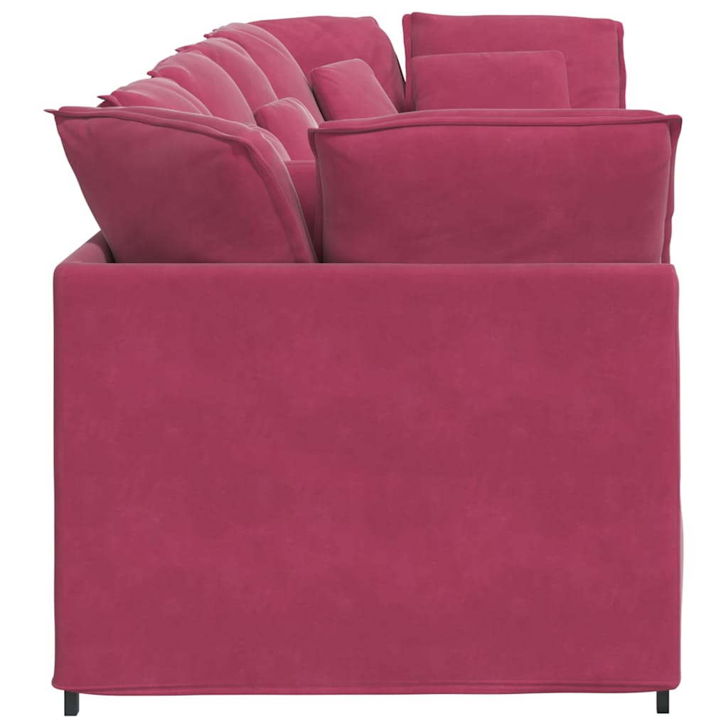 vidaXL Divano Modulare con Cuscini in Velluto Rosso Vino