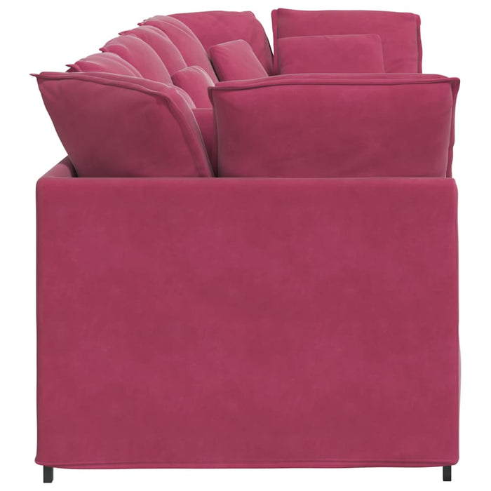 vidaXL Divano Modulare con Cuscini in Velluto Rosso Vino