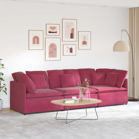 vidaXL Divano Modulare con Cuscini in Velluto Rosso Vino