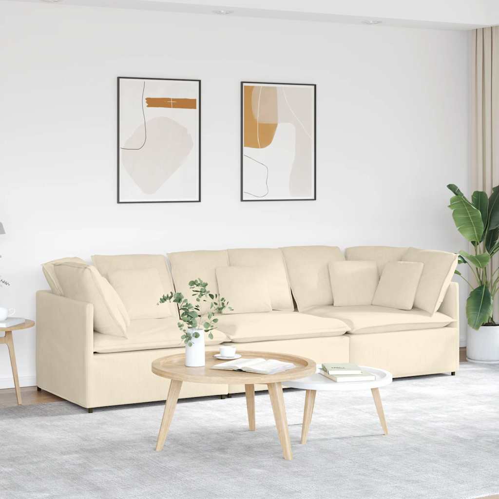 vidaXL Divano Modulare con Cuscini in Tessuto a Coste Crema