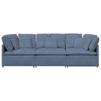 Divano Modulare con Cuscini in Tessuto a Coste Blu 3321290