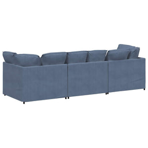 Divano Modulare con Cuscini in Tessuto a Coste Blu 3321290