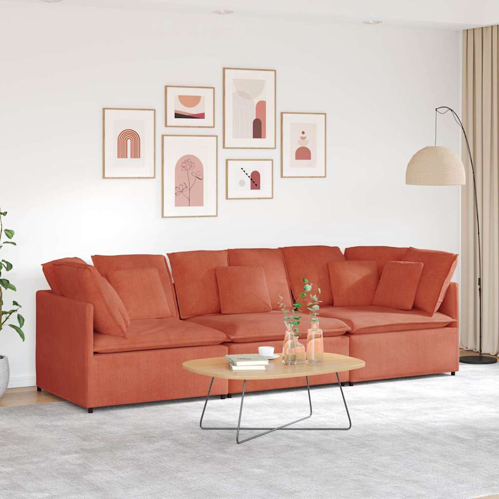 vidaXL Divano Modulare con Cuscini in Tessuto a Coste Rosso Arancione