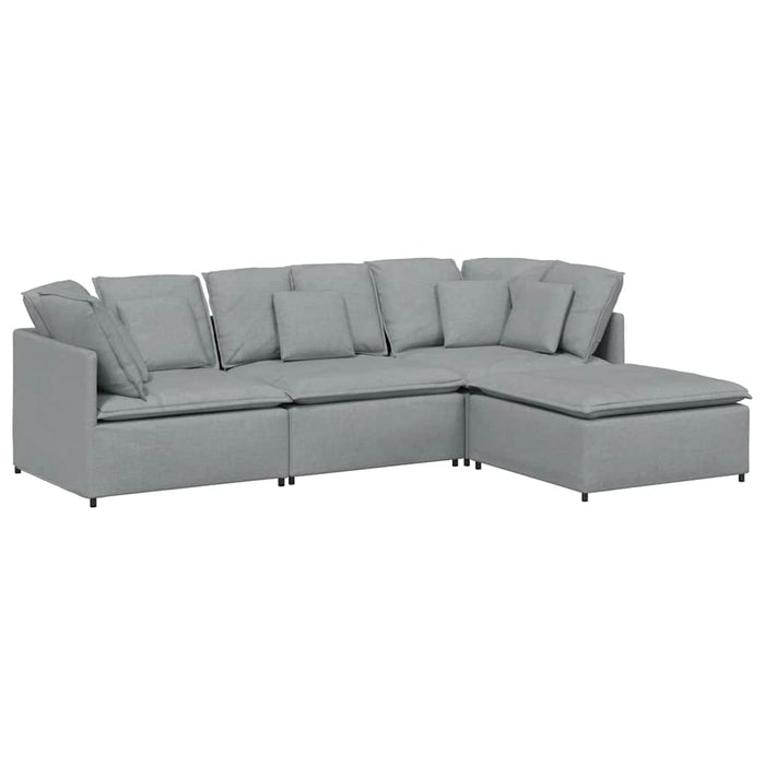 vidaXL Divano Modulare con Poggiapiedi e Cuscini Tessuto Grigio Chiaro
