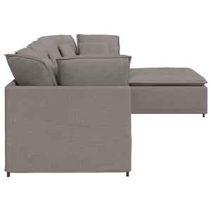 Divano Modulare con Poggiapiedi e Cuscini in Tessuto Tortora 3321302