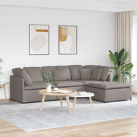 Divano Modulare con Poggiapiedi e Cuscini in Tessuto Tortora 3321302