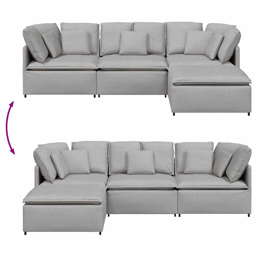 vidaXL Divano Modulare con Poggiapiedi e Cuscini Tessuto Grigio Nuvola