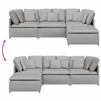 vidaXL Divano Modulare con Poggiapiedi e Cuscini Tessuto Grigio Nuvola